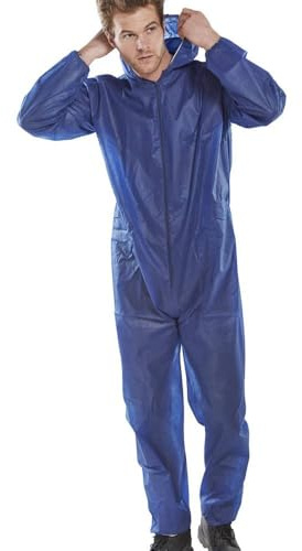 IndustraCare 10 PACK Poly Prop Navy Economy Lightweight Disposable Overall Boilersuit - Zip up, elasticated hood, ankles and wrists (XL)