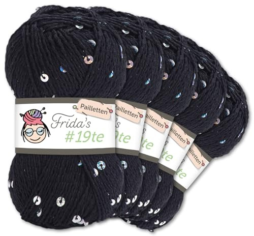 Frida's Wollhaus Frida's 7101 - Ovillo de 50 g de hilo de algodón con efecto de lentejuelas, 17 colores (7101, negro)