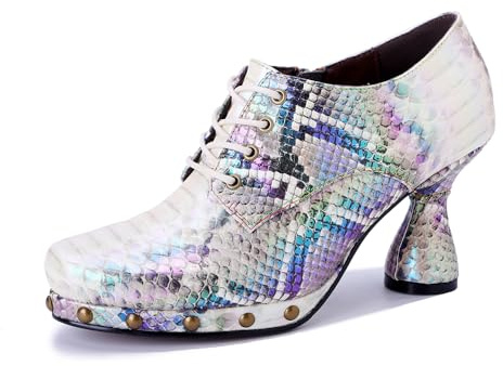 Läderpumpar, kvinnor färgglada vintage blockklack pumps Oxfordskor snörning Mary Jane-skor mitten kattunge häl halkskydd bröllop fest skor sommar vinter ankelstövel, SILVER, 40.5 EU