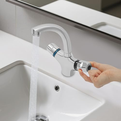 Grifo de baño de baja presión, grifo de dos manijas con control de agua fría y caliente, 360 ° Faucet moderno, temperatura ajustable, 20-50 ℃ temperatura ajustable, 2 manijas grifo mezclador grifos