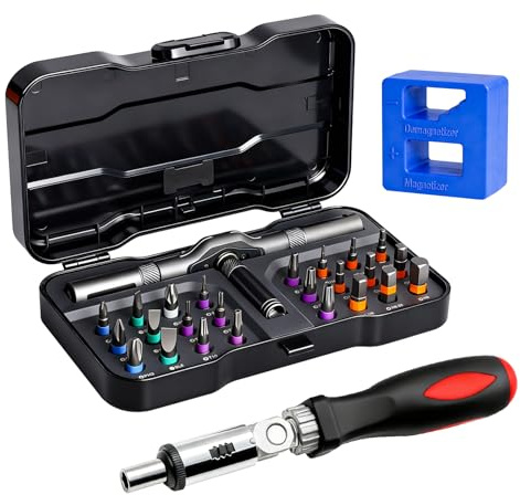 Kit Tournevis de Cliquet 24 en 1 Tournevis de Précision Avec Manche à Détachable Tournevis de Precision à Cliquet pour le Bricolage, l'électronique, l'horlogerie et les Réparations Domestiques