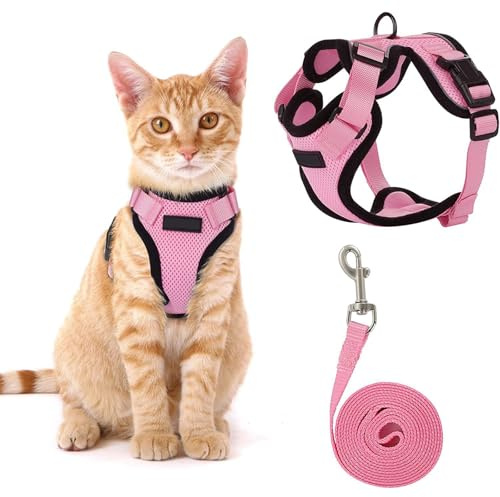 Reglerbar sele för katter med koppel, brottsäker, justerbar, med sele, för katter och valpar (rosa)