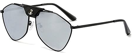 Gafas de Sol Mujeres, remacha de Cuero Gafas de Sol polarizadas Damas Mirror Azul Reflectante