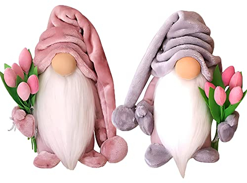 SUHUA Super Idea Stehender süßer Zwerg mit Tulpenblumensträußen, niedliche Zwergzwergfiguren, Geschenk für Frauen, Mutter, Hochzeitstag, Freundin, Ehefrau, Muttertag, Dankeschön