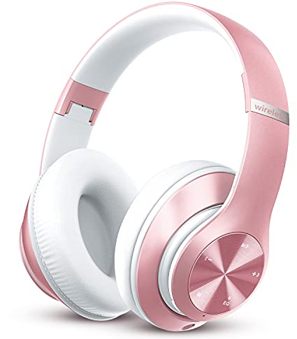 Lankey Sound Bluetooth Kopfhörer Over-Ear, 65 Stunden Spielzeit, Kopfhörer Kabellos Bluetooth mit 6 EQ-Modi, HiFi Stereo Faltbare Headset mit Mikrofon für Outdoor/Transport/Reisen, Rosa