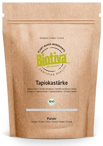 Biotiva Almidón de Tapioca orgánico 1000g - ideal para hornear - sustito de harina de trigo - vegano - sin gluten - embotellado y controlado en Alemania (DE-ÖKO-005)