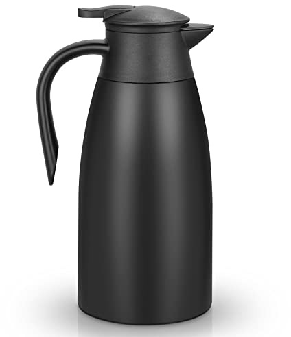 2 Litre 304 Stainless Steel Thermal Carafe, Double Wall Insulated Vacuum Jug, Coffee Pot with Press Button Top, 6 Hrs Heat & Cold Retention, for Coffee, Milk, Tea, Beverage etc (Black)