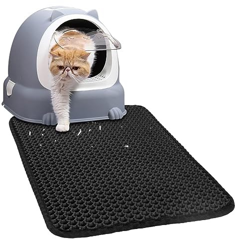 vsshe Cat Litter Tray Mat, 45 x 30 cm Cat Litter Mat, Non-slip Cat Litter Trapping Mat, Waterproof Double Layer Honeycomb Design Litter Box Mat, Easy Clean Washable EVA Material