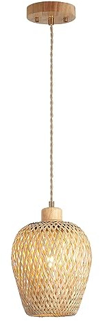 Hchunqjor Bamboo Pendant Light Fixture One-Light Adjustable Boho Basket Handmade Woven Mini Pendant Lighting for Kitchen Island Sink Farmhouse Home