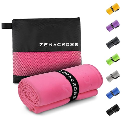 Zenacross Mikrofiberhandduk 90x180cm med Transportväska - Kompakt Sporthandduk, Snabbtorkande och Absorberande Storlek XL - Pink