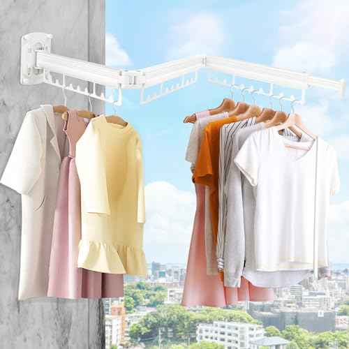 SWAWIS Wäscheständer für den Balkon, zusammenklappbar, für den Außenbereich, Balkon, Waschküche, Badezimmer, Schlafzimmer, drei Falten, Weiß