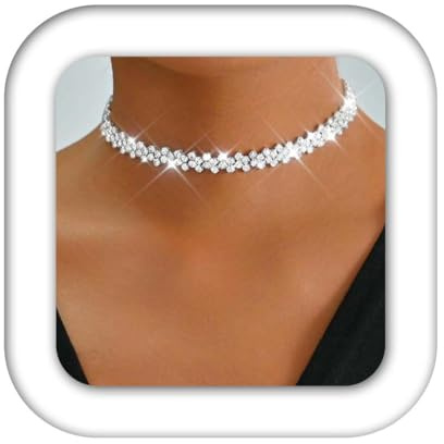 Reaky Choker Necklaces Silver Rhinestone Necklace Sparkly Crystal Necklace Jewelry Accessories for Women
