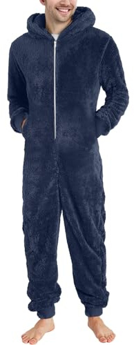 Cexiakong Pyjama long pour homme - En peluche - Couleur unie - En polaire - Combinaison une pièce - Avec capuche - Combinaison intégrale - Tendance - Léger