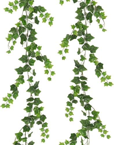 GIUSOBG Edera Finta da Interno e Esterno Piante Finte 2 pezzi Edera Finta da Interno Esterno 1.8 m Foglie di edera Ghirlanda di Piante Artificiali per Casa Parete Giardino Balcone (verde)
