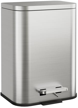 WLIVE Mülleimer Edelstahl, Treteimer mit Deckel, 5L kleiner Tretmülleimer Abfalleimer für Bad, Küche, Büro, geruchsdicht, leise Soft Close Funktion, herausnehmbarer Inneneimer, Silber