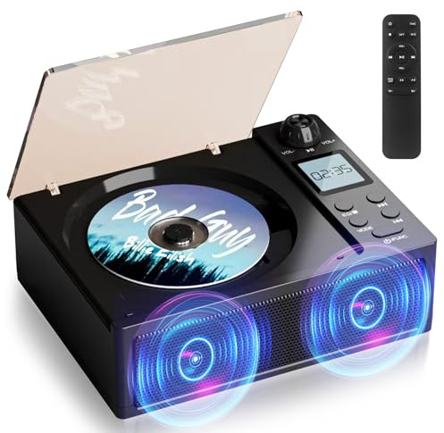 DGXWLLW Portable CD Player Boombox, 4000mAh Rechargeable Boombox with CD-R/RW/MP3 Playback, FM Radio/USB/TF/AUX/Remote Control, Bluetooth, Dual Stereo Sound, Earphone Jack, LCD Display for Home