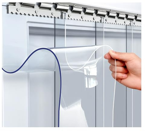 Kit di strisce per tende e porte in PVC trasparente,Tende Elastiche Industriali per chiusura porte in industria alimentare, celle frigo, macellerie，installazione facile(120x280cm/47.24x110.2in)