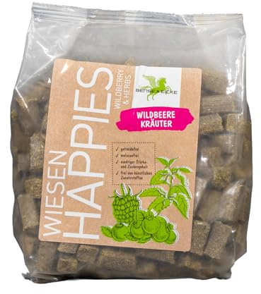 Bense & Eicke Wiesen Happies Herbes de baies sauvages 1 kg – Friandise pour cheval sans céréales comme récompense pour l'entraînement, avec herbes et herbes – Fabriqué en Allemagne