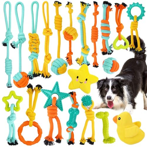 SanRes Juguetes para Perros,20 Piezas Juguete para Morder para Perro,Juguetes para Cachorros Interactivo,Algodón Cuerda Juguete para Cachorros para Perros pequeños/Medios/Grandes Limpiar