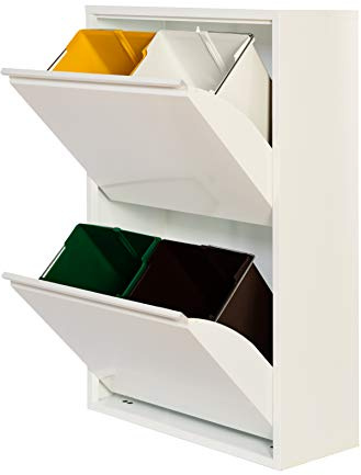 Ecolimpia - Mueble de Reciclaje Metálico EcoRecycling, Cubo de Basura para Cocina con Contenedores Interiores Extraíbles, Varias Medidas y Colores, Fabricado en Europa (Blanco, 4 Cubos)