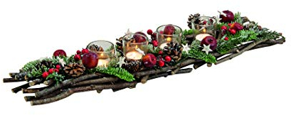 Davartis - Adventskranz/Adventsgesteck länglich inkl. Dekoration ca. 63cm