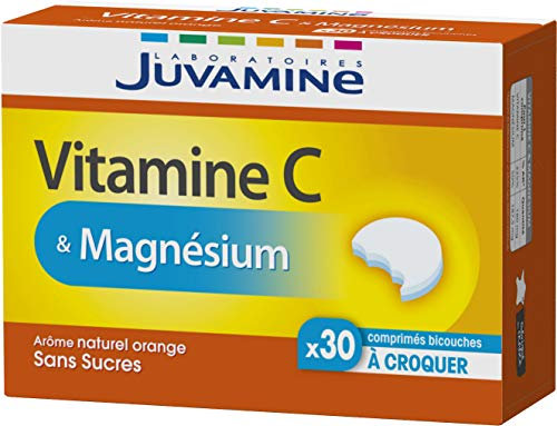 JUVAMINE - Vitamine C & Magnésium - Contribue à Réduire la Fatigue - Participe au Fonctionnement Normal du Système Immunitaire et Nerveux - 30 Comprimés à croquer