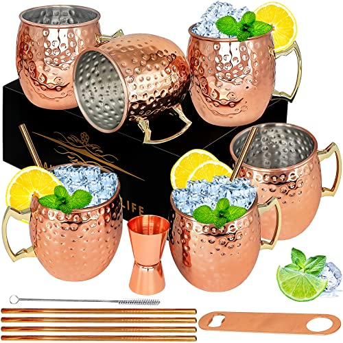 Moscow Mule Kupferbecher Set von 6-18oz Kupferbeschichtete Edelstahlbecher, Rostfrei & Langlebig, Ideal für Cocktails, Eiskalte Getränke, Partys und Geschenke