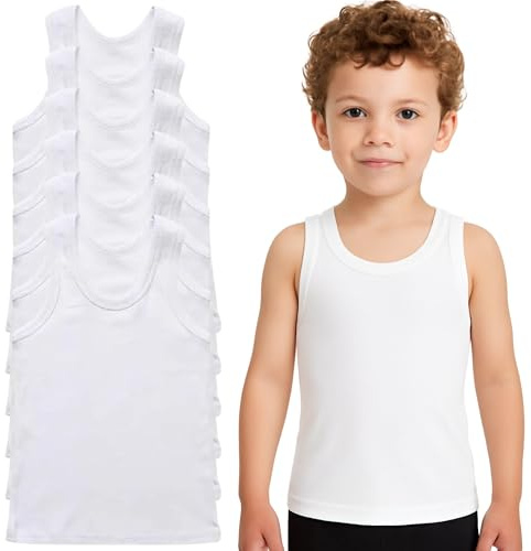 Kids Vests Boys Girls Cotton Vest Plain White Top Back to School Childrens Underwear, Pack of 6 (3-5 Years, Boys White)