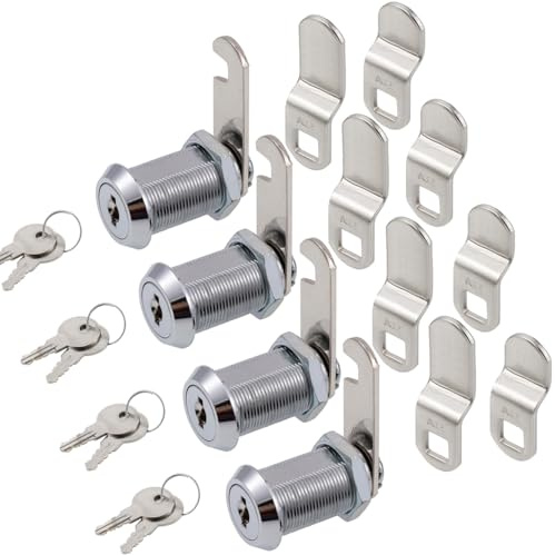 WOOCH Cabinet Cam Lock, 1-1/8 Inch Keyed Alike Cam Locks Secure File Drawer Door Mailbox Tool Box Dresser RV Cylinder Replacement Lock Hardware, Fits on 1 Max Panel Thickness (4 Pack) Chrome Finish