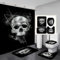 Sjj-RE Skull Totenkopf Duschvorhang Skelett wasserdichter Stoff, Badezimmer-Dekor-Set mit Haken,4pcs Toilettendeckelabdeckung Badematte (A02,150 x 180 cm)