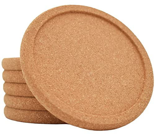 TIMEASY Cork Coasters for Drinks Absorbent - 6 Pcs 4 Inch Cork Coasters with Lip Heat Resistant Reusable Drink Coaster Set Extra Thick Perfect for Cups Glasses Mugs
