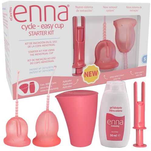 ENNA CYCLE EASY Starter Kit - Taglia S + Taglia S short - 2 coppette mestruali + contenitore di sterilizzazione + applicatore