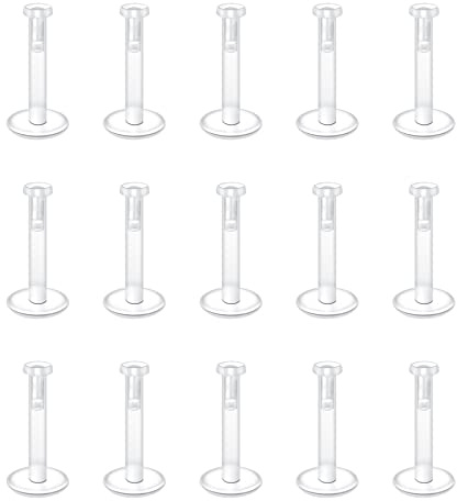 Vcmart 15 Uds. Barras de Labios Transparentes Labret Studs retenedores 16G plástico Flat Helix Tragus Stud 6-12mm Bioflex Flexible