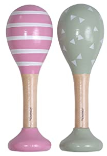 Kindsgut Rasseln aus Holz, 2er Set Musik Instrument für Babys und Klein-Kinder, ideal für unterwegs, dezente Farben und hochwertige Qualität, Dreiecke und Streifen