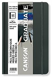 CANSON Graduate Book, Skizzenbuch, doppelseitig: körnig und glatt, 220 g/m², Sketchbook Hardcover, 14 x 21,6 cm, Grau, 64 Blatt