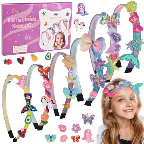 GOLDGE Kit de Fabrication de Bandeaux pour Filles, Accessoires pour Cheveux Bricolage, Serre-tête Bricolage, Bandeau artisanat filles, Jouet pour Filles De 5-12 Ans, Cadeau d'anniversaire pour Fille