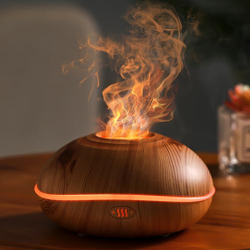 Birshe Aromatherapielampe, 200ml Flame Diffuser Luftbefeuchter,7-Farben-Licht Ätherische Öle Diffuser für Zuhause Büro Raumduft Yoga, Wasserlose Abschaltautomatik/Geräuscharmer