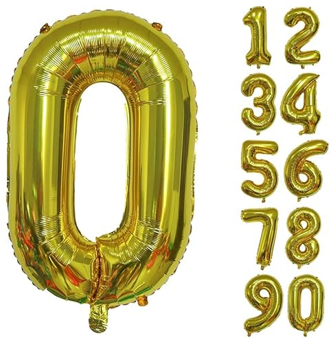 32 Inch Number Balloons Giant Number Aluminium Foil Helium Balloons for Birthday Party Celebration Decoration New Year Baby Shower Anniversary (Gold, 0)