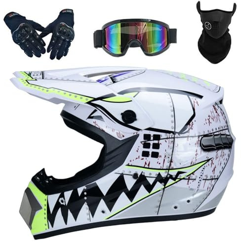 Casco Moto Niño 5-12 Años Casco Motocross Infantil Dot Casco Integral MTB con Guantes Gafas Máscara para MX Off Road ATV(#E1,S(52-53cm))