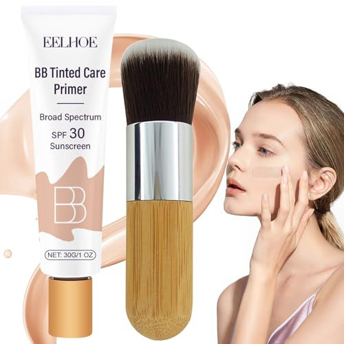 BB Cream,Getönte Tagescreme SPF 30,Tinted Moisturizer Mattierende Gesichtscreme Kaschiert Pickel & Rötungen, Skin Tint Foundation,24h Feuchtigkeit und einen ebenmäßigen Teint,mit 1 Bamboo Brush