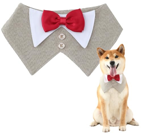 OCSOSO Papillon regolabile e foulard – Elegante costume per cani in stile britannico per matrimoni, Natale, feste | Tuta per cani Smoking Tuxedo (GRAY, M)