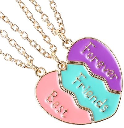 BFF Freundschaftskette 3er Set Herz Anhänger Magnetisch für Mädchen Damen Partner Kette Beste Freunde Schmuck Set Geburtstagsgeschenk Freundschaftsketten für 3 Mädchen Damen Freundschaft Geschenk