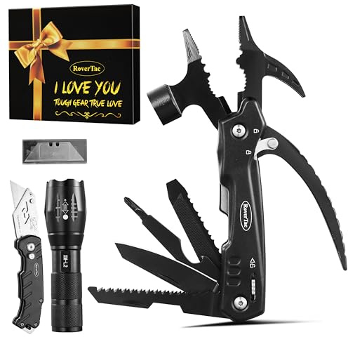 RoverTac Set regalo multiutensili – Martello multiuso 12 in 1, torcia LED, coltello multiuso in confezione regalo “I LOVE YOU” – Regalo utensili per marito, fidanzato, lui, uomini