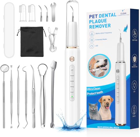 Pulizia dentale ad ultrasuoni per cani e gatti, 5 modalità di pulizia, IPX6, detergente dentale per animali domestici, pulizia dentale e kit di pulizia per cani e gatti