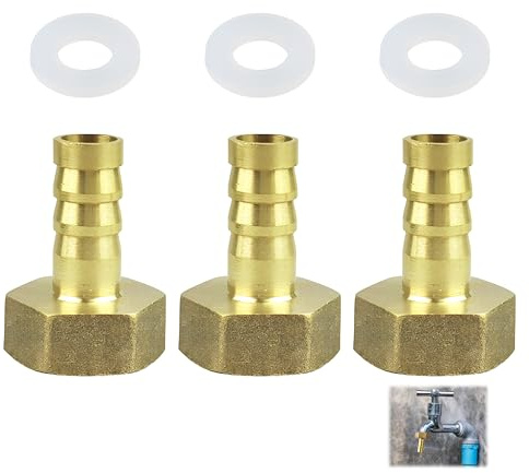 3 kopplingar i mässing G1/2, inre gänga för 10 mm slang och 3 genomskinliga silikonpackningar för vatten, luft, olja, gas, bränsle, trädgårdsslang