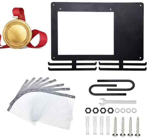 Uoqpty Colgador para Exhibición De Premios - Soporte De Metal con 10 Bolsas Organizadoras De Dorsales - Soporte para Premios,para Fútbol, Natación, Tenis, Baloncesto, Atletismo, Gimnasio En Casa