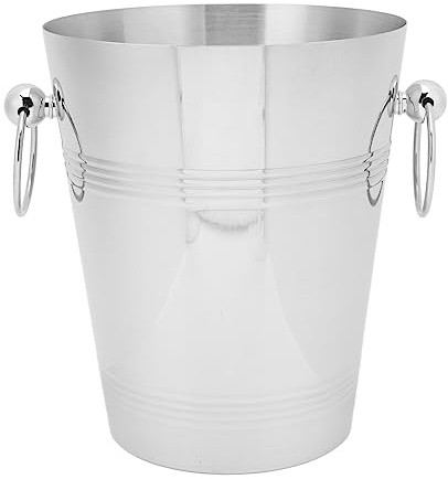 Secchiello per il ghiaccio in acciaio inossidabile con manici, secchiello per il raffreddamento del vino di grande capacità, refrigeratore per bevande in metallo per birra, (Taglia L argento)