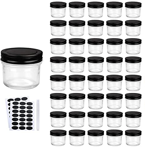 QAPPDA 40 Packs 4oz Glass Mini Mason Jars with Lids(Black), Clear Glass Jars Small Spice Canning Jars for Honey, Jam, Jelly, Wedding Favors, DIY Party Favors, Kitchen Food Storage