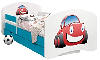 Happy Babies – dubbelsidig underbädd med skyffel modern design med säkra kanter och förstärkning skumgummikudde 7 cm blå 160x80 bil