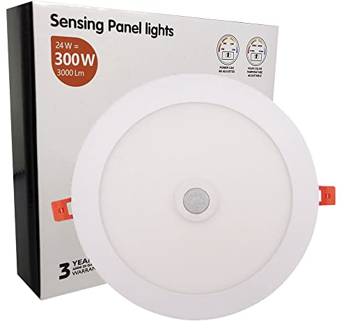 FactorLED Downlight Circular LED Techo con Sensor de Movimiento 24W, Panel Redondo Empotrable con Detector de Presencia, Placa Slim, Ø225 x 25 mm, Lámpara luz natural 4000K